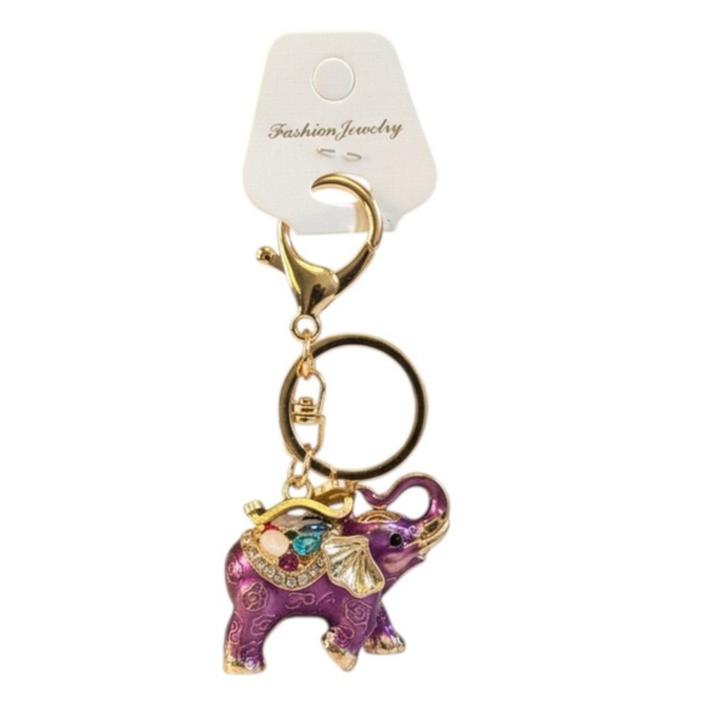 💜 NWT Jeweled Purple Elephant Bag Charm / Keychain